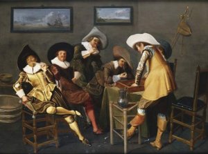 Gentlemen Smoking and Playing Backgammon in an Interior by Dirck Hals, 1627.
