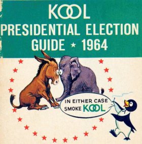 This 1964 KOOL Presidential Election Guide produced by an advertising agency for R.J. Reynolds Tobacco Company offered information on the election process and the two candidates: incumbent Democratic president, Lyndon B. Johnson, and the Republican contender, Barry Goldwater